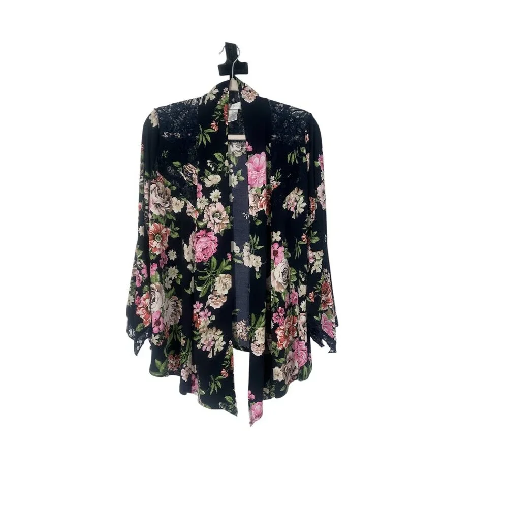 🌸 Emma & Olive Navy Floral Kimono Cardigan Lace Bell Sleeve XL 🌸